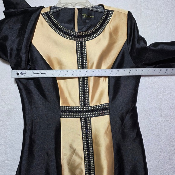 Diana Black Gold Rhinestone Studded Evening Dress Long Sleeve Size 12 NEW - Picture 9 of 14